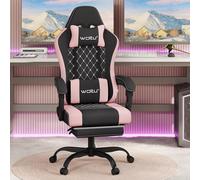 WOLTU Silla de Gaming Ergonómica, Silla Oficina con Soporte Lumbar Masaje y Reposapiés Extraible, Asiento Giratorio de Muelle, Capacidad 150 kg, Tela de Malla, Negro+Rosa