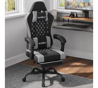 WOLTU Silla de Gaming Ergonómica, Silla Oficina con Soporte Lumbar Masaje y Reposapiés Extraible, Asiento Giratorio de Muelle, Capacidad 150 kg, Tela de Malla, Negro+Gris