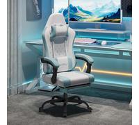 WOLTU Silla de Gaming Ergonómica, Silla Oficina con Soporte Lumbar Masaje y Reposapiés Extraible, Asiento Giratorio de Muelle, Capacidad 150 kg, Tela de Malla, Blanco+Azul