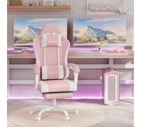 WOLTU Silla de Gaming Ergonómica, Silla Oficina con Soporte Lumbar Masaje y Reposapiés Extraible, Asiento Giratorio de Muelle, Capacidad 150 kg, Tela de Malla, Rosa+Blanco