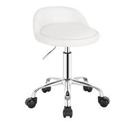 WOLTU Silla de Tocador, Taburete Giratorio con Respaldo Bajo, Altura Regulable (43-54,5 cm), Funda de Cuero Sintético, Estructura Metálica, Blanco