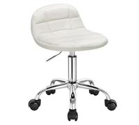 WOLTU Silla de Tocador Terciopelo, Taburete Giratorio con Respaldo Bajo, Altura Regulable (43,5-55 cm), Estructura Metálica, Crema