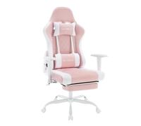 WOLTU Silla Gaming con Masajeador, Silla Ergonómica Escritorio, con Reposacabezas y Soporte Lumbar, Asiento Ancho, 150 kg, Tela de Malla, Ros Blanco