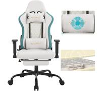 WOLTU Silla Gaming con Masajeador, Silla Ergonómica Escritorio, con Reposacabezas y Soporte Lumbar, Asiento Ancho, 150 kg, Tela sintética, Azul+Blanco