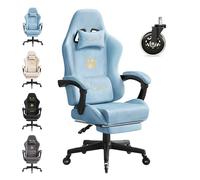 WOLTU Silla Gaming con Soporte Lumbar, Silla Oficina Ergonómica con Cabeza y Reposapiés, Sillón Trabajo Giratorio con Gran Asiento y Ruedas, Tela de Ante, Azul