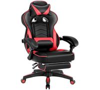 WOLTU Silla Gaming, Cuero Sintéticor Ergonómica Gaming para Chair con Reposapiés Silla Gamer Sillón Giratorio Videojuegos, Silla Oficina Gran Respaldo y Asiento para Personas Grandes Negro+Rojo