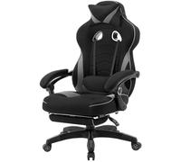 WOLTU Silla Gaming en Tela Transpirable, Ergonómica Silla Gamer con Reposapiés, Sillón Giratorio Videojuegos, Silla Oficina con Asiento Ancho y Cómodo para Personas Grandes, Negro+Gris