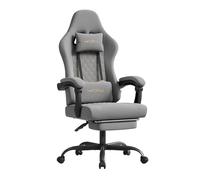 WOLTU Silla Gaming Ergonómica, Silla Oficina con Soporte Lumbar Masaje y Reposapiés Extraible, Silla Giratoria con Gran Asiento de Muelle, Capacidad de 150 kg, Tela de Malla, Gris+Amarillo