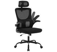 WOLTU Silla Oficina Ergonómica, Sillas Escritorio con Reposabrazos, Reposcabezas y Soporte Lumbar, Respaldo Inclinable de Tela Malla, Negro