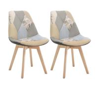 WOLTU Silla Patchwork de Comedor Nórdica Pata de Madera Maciza con Respaldo Pack de 2 Multicolor BH29pw-2