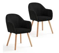 WOLTU Sillas Comedor Estilo Vintage Juego de 2, Silla Cocina, Silla Nordica con Respaldo y Reposabrazos, Tela Pana, Estructura de Madera, Sillas para Tocador, Escritorio, Negro, EZS26sz-2