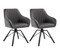 WOLTU Sillas de Comedor Giratorias Pack 2, Sillas de Cocina con Respaldo y Brazos, Sillas Ergonomicas Terciopelo, Patas Metálicas y Pies Ajustables, para Salón y Dormitorio, Gris Oscuro, EZS12dgr-2