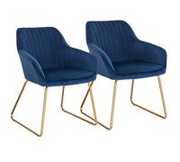 WOLTU Sillas de Comedor Pack 2, Sillas de Cocina Tapizadas en Terciopelo, Sillas Ergonómicas con Respaldo y Brazos para Salón y Dormitorio, Estilo Nórdico, Patas de Metal, Azul, BH246bl-2