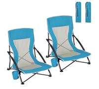 WOLTU Sillas de Playa, Pack de 2 Sillas Plegables para Exterior, con Portavaso y Bolsa de Transporte, Ligera y Portátil para Camping Picnic Pesca, Asiento de Malla Transpirable, Azul