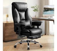 WOLTU Sillón Ejecutivo Ergonómica, Silla Oficina, Asiento PU, Negro | Respaldo Alto y Cojín Soporte Lumbar, Giratoria con Reposapies Retráctil y Función Mecedora, Asiento PU, para Oficina o Casa