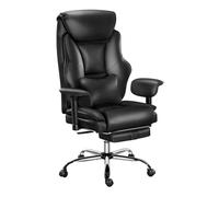 WOLTU Sillón Ejecutivo Ergonómica, Silla Oficina con Respaldo Alto y Cojín Soporte Lumbar, Giratoria con Reposapies Retráctil y Función Mecedora, Asiento PU, para Oficina o Casa, Negro