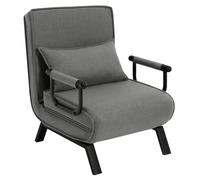 WOLTU Sofá Cama, Sillón Reclinable con Respaldo Ajustable, Puff Cama 1 Plaza, Butaca de Salón 3 en 1, Sillon Cama Individual con Almohada y Reposabrazos, Lino, 65 x 75 x 78cm, Gris Oscuro