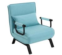 WOLTU Sofá Cama, Sillón Reclinable con Respaldo Ajustable, Puff Cama 1 Plaza, Butaca de Salón 3 en 1, Sillon Cama Individual con Almohada y Reposabrazos, Lino, 65 x 75 x 78cm, Azul