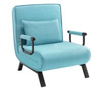 WOLTU Sofá Cama, Sillón Reclinable con Respaldo Ajustable, Puff Cama 1 Plaza, Butaca de Salón 3 en 1, Sillon Cama Individual con Almohada y Reposabrazos, Lino, 80 x 82 x 74 cm, Azul