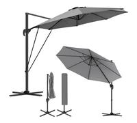WOLTU Sombrilla Parasol Ø 3 m, Parasol Jardin Giratorio 360°, UPF 50+, Ajustable de 5 Niveles, con Base Manivela Mástil de Metal, para Terraza Playa Piscina Mercado Patio Exterior, Gris Oscuro