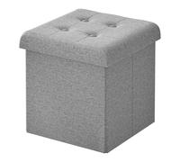 WOLTU Taburete Almacenaje 17 L, Baúl Plegable de Almacenamiento, Taburete Otomano en Lino Imitado, Taburete Reposapiés Plegable para Cama y Sofá, 30x30x30 cm, Cris Claro