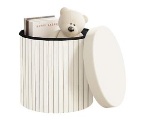 WOLTU Taburete Almacenaje 30 L, Baul Puff de Almacenaje, Otomano Plegable, Taburete Reposapiés en Terciopelo para Cama y Sofá, φ38x36 cm, Crema