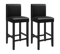 WOLTU Taburete Alto Cocina Juego de 2 con Respaldo,Piel Sintética, Negro | Madera Maciza y Acolchado Grueso, para Comedor, Salón y Cafetería
