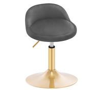 WOLTU Taburete Bajo, Taburete Giratorio con Respaldo Bajo, Asiento de Terciopelo, Altura Ajustable 42,5-58 cm, para Tocador y Salon, Base Metáica, Gris Oscuro + Dorado, BH425dgr-1