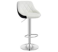 WOLTU Taburete Cocina Alto Bar con Respaldo, Silla Giratoria con Reposapies y Base Redonda de Metal, Piel Sintética, Blanco