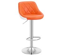 WOLTU Taburete Cocina Alto Bar con Respaldo, Silla Giratoria con Reposapies y Base Redonda de Metal, Piel Sintética, Naranja