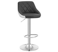 WOLTU Taburete Cocina Alto Bar con Respaldo, Silla Giratoria con Reposapies y Base Redonda de Metal, Piel Sintética, Gris Blanco