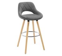 WOLTU Taburete Cocina Alto con Respaldo Ahuecado y Reposapiés, para Bistro, Cafeteria y Cocina, con Funda de Lino y Patas de Madera, Gris Oscuro