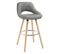 WOLTU Taburete Cocina, Taburete Alto con Respaldo Ahuecado y Reposapiés, Taburete Bar Alto para Bistro, Cafeteria y Cocina, con Funda de Piel Sintética y Patas de Madera, Gris