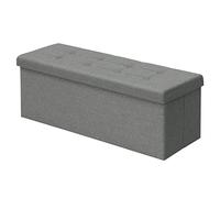 WOLTU Taburete con Espacio de Almacenamiento Caja de Tapa extraíble, Resto de Lino tapizado, 110x37,5x38 CM, Gris Claro