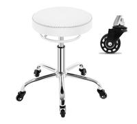 WOLTU Taburete con Ruedas, Taburete Oficina de PU, Silla de Trabajo, Altura Ajustable, Silla Giratoria para Masajes, Oficina, Clínica y Laboratorio, Blanco