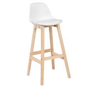 WOLTU Taburete de Bar con Respaldo Marco de Madera Maciza Imitación de Cuero Blanco