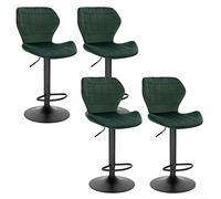WOLTU Taburete de Bar Giratorio Juego de 4, Taburetes Alto Cocina con Respaldo y Reposapiés Ajustable en Altura 60-82 cm, Terciopelo, Verde Oscuro