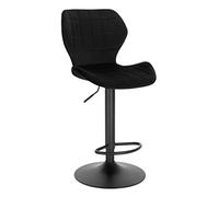 WOLTU Taburete de Bar Giratorio, Taburetes Alto Cocina con Respaldo y Reposapiés Ajustable en Altura 60-82 cm, Terciopelo, Negro