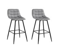WOLTU Taburete de Bar Juego de 2 con Respaldo, Terciopelo, Gris Claro | con Reposapies, para Comedor, Salón y Cafetería, Marco de Metal