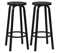 WOLTU Taburete de Bar Juego de 2, Estructura de Metal, Negro | Taburete Alto Cocina para Salon Cocina, Asiento de MDF