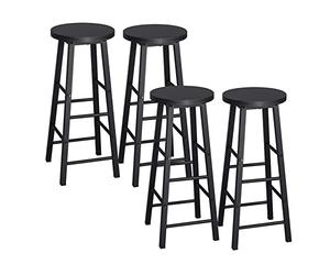 WOLTU Taburete de Bar Juego de 4, Taburete Alto Cocina con Reposapies, para Salon Cocina Estructura de Metal, Asiento de MDF, Negro