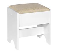 WOLTU Taburete Tocador en Asiento Lino Transpirable, Beige+Blanco
