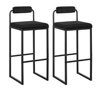 WOLTU Taburetes Altos Cocina Juego de 2 con Respaldo Bajo, Asiento Cuadrado Tapizado en Terciopelo, en Estructura de Metal, Negro