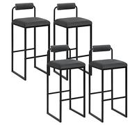 WOLTU Taburetes Altos Cocina Juego de 4 con Respaldo Bajo, Asiento Cuadrado Tapizado en Terciopelo, en Estructura de Metal, Gris Oscuro