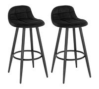 WOLTU Taburetes Altos de Cocina con Respaldo, Set 2, Negro | Taburetes con Reposapiés, Asiento Tapizado en Terciopelo, Patas Metálicas, Altura de Asiento 70 cm