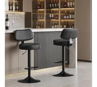 WOLTU Taburetes Altos de Cocina Juego de 2, Giratorio 360° y Ajustable en Altura, Taburete Bar con Respaldo y Reposapiés, Tapizado en Piel Sintética, para Comedor y Cafetería, Antracita