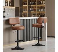 WOLTU Taburetes Altos de Cocina Juego de 2, Giratorio 360° y Ajustable en Altura, Taburete Bar con Respaldo y Reposapiés, Tapizado en Piel Sintética, para Comedor y Cafetería, Marrón Rústico