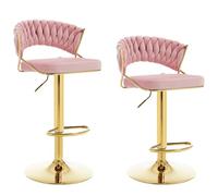 WOLTU Taburetes Altos de Cocina Set 2 Giratorio, Terciopelo, Rosa