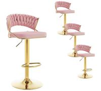WOLTU Taburetes Altos de Cocina Set 4 Giratorio, Terciopelo, Rosa