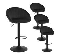 WOLTU Taburetes Bar Giratorios Juego de 4, Taburete Alto Cocina con Respaldo y Reposapiés, Terciopelo, Negro